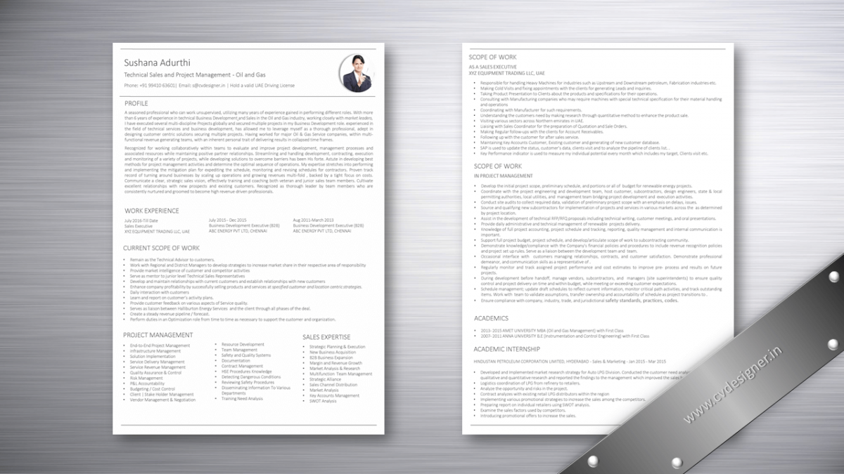 Technical Sales and Project Management - Oil and Gas Text Resume Samples